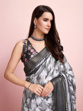 Silver Silk Blend Daily Wear Saree With Blouse Piece