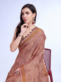 Peach Poly Silk Festival Saree With Blouse Piece