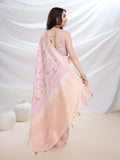 Pink Pure Cotton Festive Wear Saree With Blouse Piece