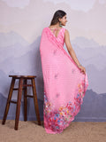 Pink Poly Chiffon Saree With Blouse Piece