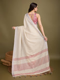 Beige Linen Daily Wear Saree With Blouse Piece