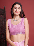 Pink Linen Saree With Blouse Piece