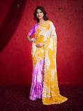 Lavender Poly Chiffon Saree With Blouse Piece