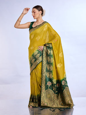 Yellow Pure Silk Saree With Blouse Piece