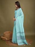 Turquoise Blue Linen Daily Wear Saree With Blouse Piece