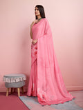 Pink Silk Blend Party Wear Saree With Blouse Piece