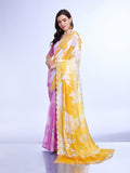 Yellow Poly Chiffon Festival Saree With Blouse Piece