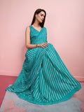 Teal Chiffon Festive Saree With Blouse Piece