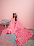 Pink Silk Blend Party Wear Saree With Blouse Piece