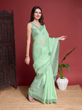 Green Linen Saree With Blouse Piece