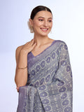 Grey Linen Saree With Blouse Piece