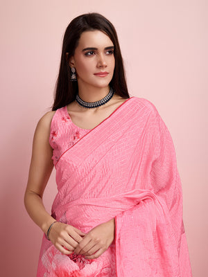 Pink Silk Blend Party Wear Saree With Blouse Piece