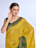 Yellow Pure Silk Saree With Blouse Piece