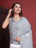 Grey Linen Saree With Blouse Piece