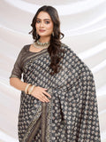 Black Cotton Blend Casual Wear Saree With Blouse Piece