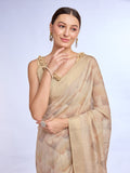 Cream Tissue Linen Saree With Blouse Piece