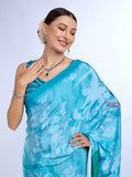 Blue Satin Saree With Blouse Piece