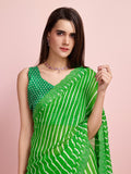 Green Chiffon Festive Saree With Blouse Piece