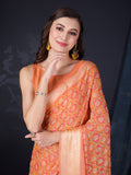 Orange Chiffon Saree With Blouse Piece