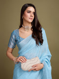 Blue Linen Daily Wear Saree With Blouse Piece