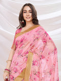 Pink Banarasi Cotton Festive Wear Saree With Blouse Piece