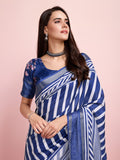 Blue & White Silk Blend Daily Wear Saree With Blouse Piece