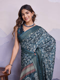 Blue Poly Silk Festival Saree With Blouse Piece