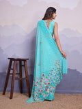 Turquoise Poly Chiffon Saree With Blouse Piece