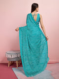 Teal Chiffon Festive Saree With Blouse Piece