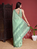 Green Linen Saree With Blouse Piece