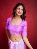 Lavender Poly Chiffon Saree With Blouse Piece