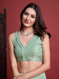 Green Linen Saree With Blouse Piece