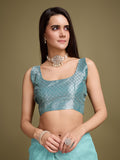 Turquoise Blue Linen Daily Wear Saree With Blouse Piece