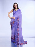 Purple Poly Chiffon Festival Saree With Blouse Piece