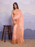 Peach Poly Chiffon Saree With Blouse Piece