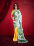 Green Poly Chiffon Saree With Blouse Piece