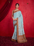 Blue Poly Silk Festival Saree With Blouse Piece