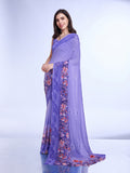 Purple Poly Chiffon Festival Saree With Blouse Piece