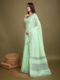 Sea Green Linen Daily Wear Saree With Blouse Piece