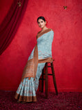 Blue Poly Silk Festival Saree With Blouse Piece