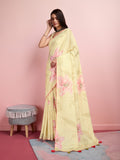 Yellow Silk Blend Party Wear Saree With Blouse Piece