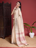 Beige  Linen Saree With Blouse Piece