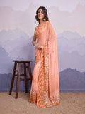 Peach Poly Chiffon Saree With Blouse Piece