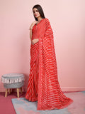 Red Chiffon Festive Saree With Blouse Piece