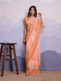 Peach Poly Chiffon Saree With Blouse Piece