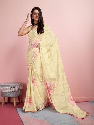 Yellow Silk Blend Party Wear Saree With Blouse Piece