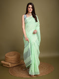 Sea Green Linen Daily Wear Saree With Blouse Piece