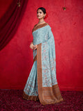 Blue Poly Silk Festival Saree With Blouse Piece