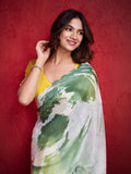 Green Poly Chiffon Saree With Blouse Piece