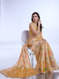 Peach Poly Chiffon Festive Wear Saree With Blouse Piecde